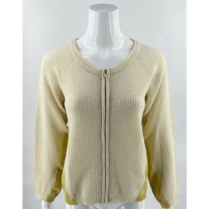 Callina Womens Cardigan Sweater Size M Cream Chartreuse Green Baby Alpaca Zip Up